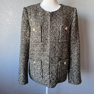 Tweed Blazer Sequin Embellished Gold, Black, and Cream Tweed Material Blazer